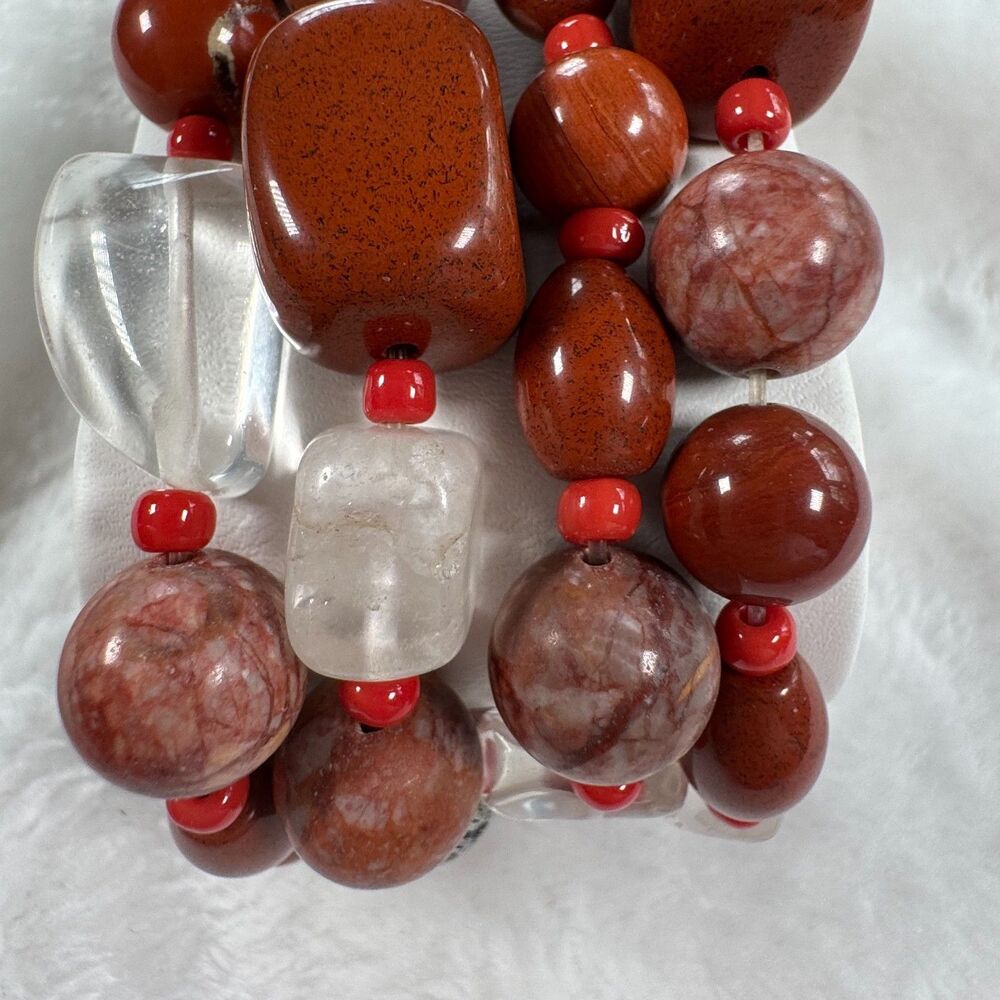 Chunky Boho Beaded Bracelet Watch Colleen Lopez Crystal Bezel Red Jasper Quartz - Picture 8 of 15